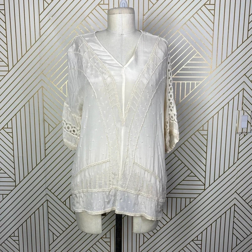 Sundance Swiss Dot Crochet Short Sleeve Top in Cream Ivory Size US Small